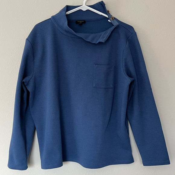 Talbots Button Mockneck Pullover in Blue- Size Large Petite - Picture 3 of 6